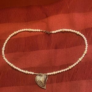 Handcrafted Pearl Necklace with Silver Heart Pendant giftable